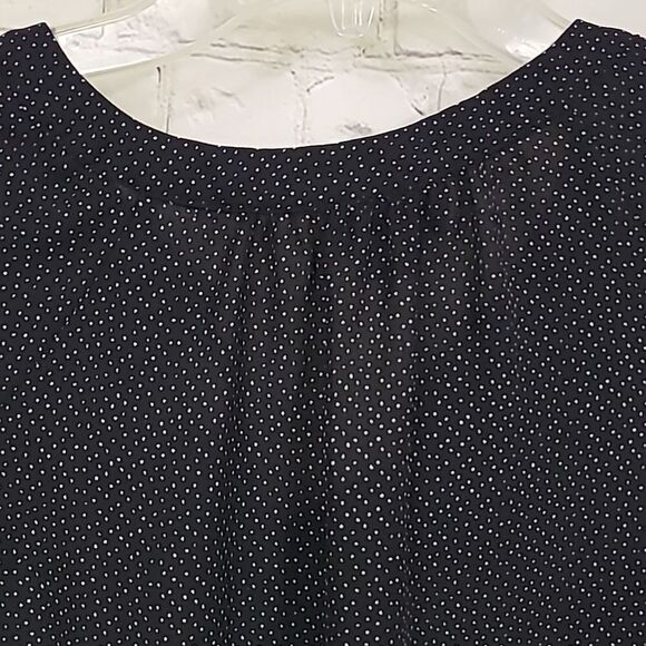 Liz Claiborne Career Black Polka Dot Tassel Tie Flutter Sleeve Chiffon Blouse - Picture 9 of 10